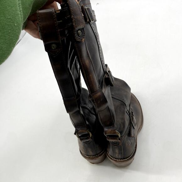 Frye Brown Leather Distressed Buckle heel boots - Picture 5 of 6